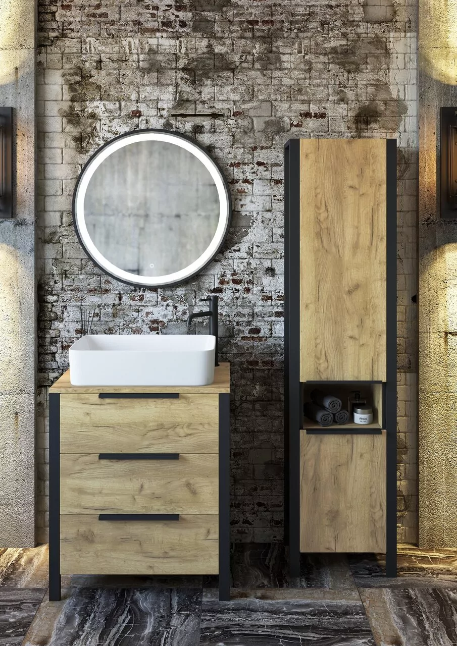 Пенал Sanflor Гард 40/2 R напольный, дуб крафт золотой/черный