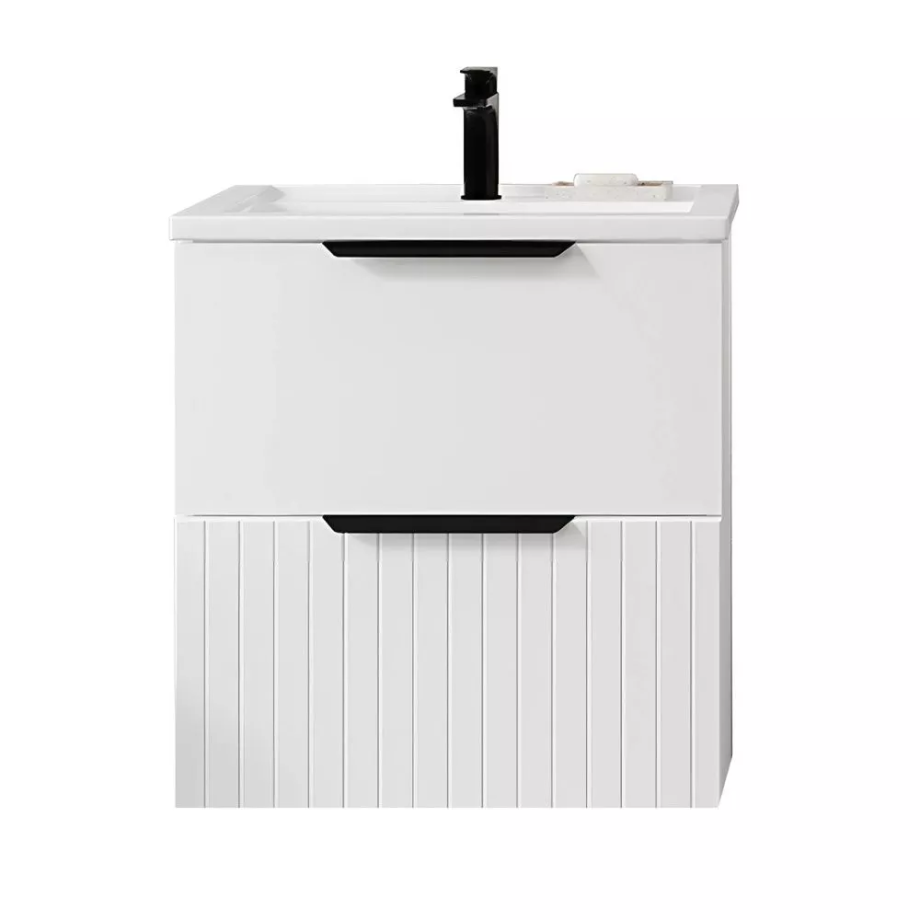 Тумба подвесная Viant Сицилия 60 с раковиной Moduo 60, два ящика, белый