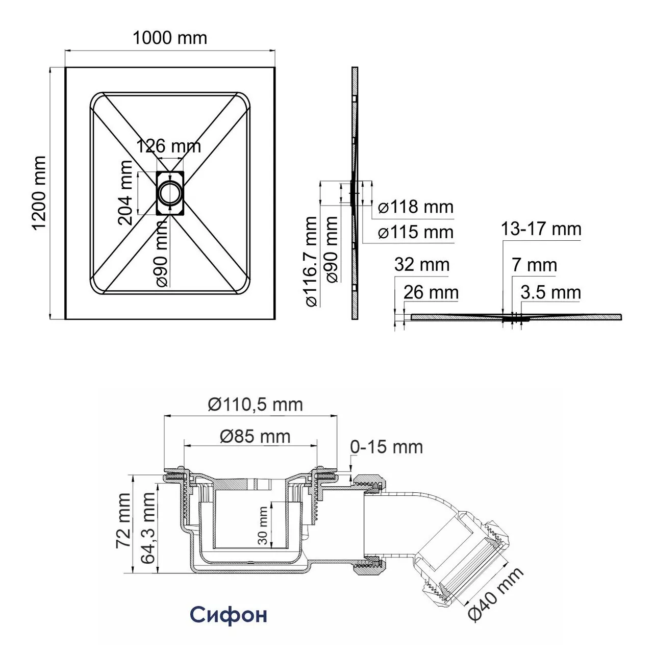 Поддон для душа WasserKraft Main 41T10 120х100 прямоугольный, из стеклопластика, белый