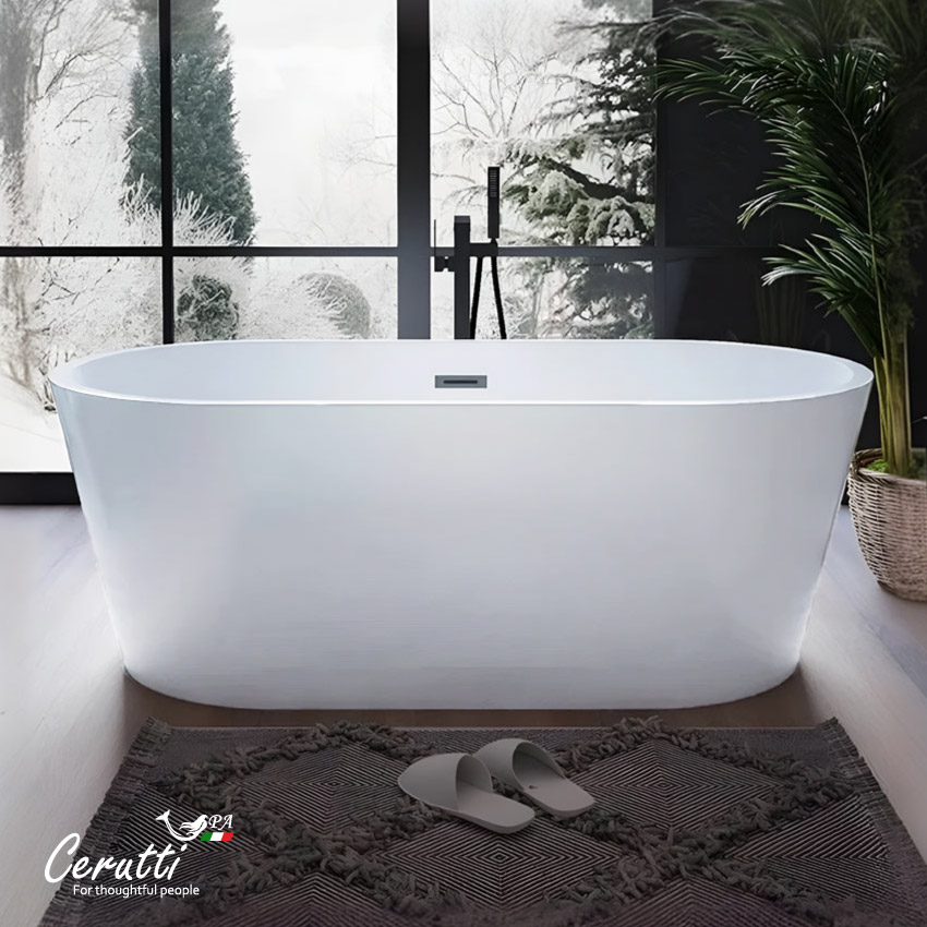 Ванна акриловая Ceruttispa RESIA отдельностоящая, со сливом-переливом, (1680x730x580), белый