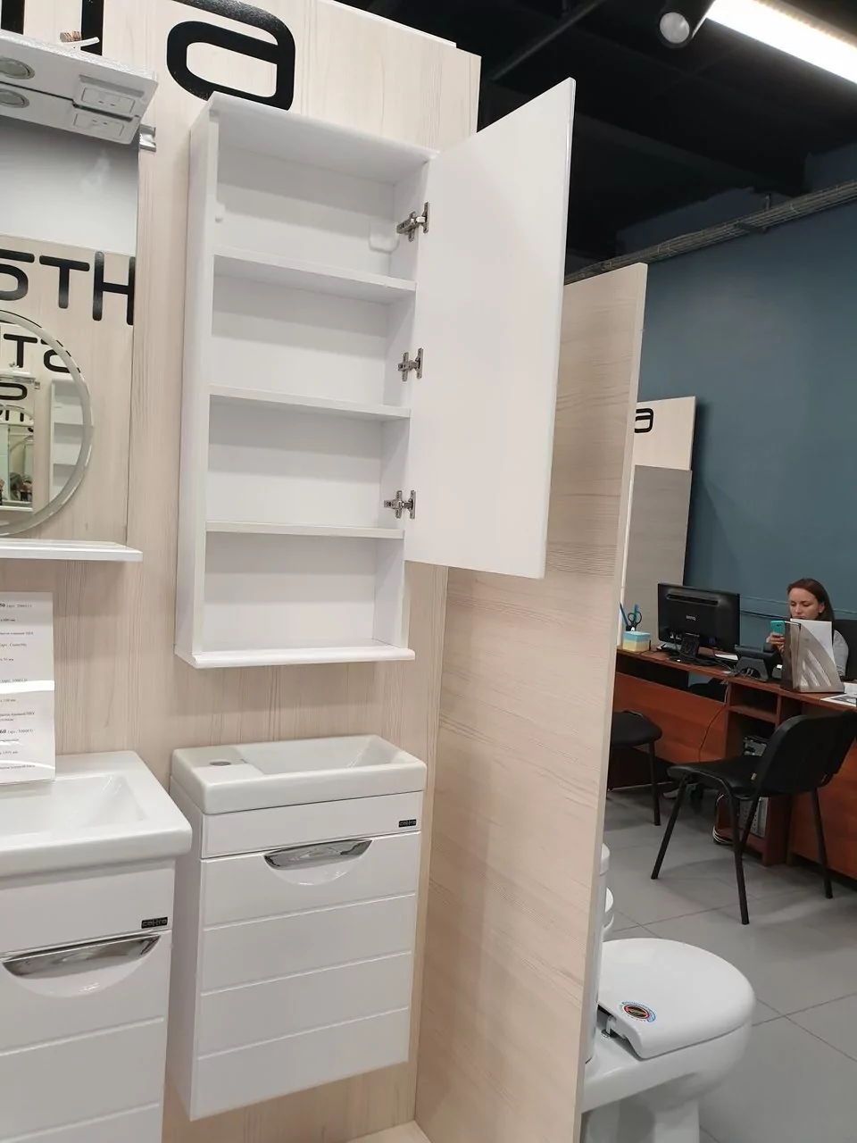 Тумба подвесная Санта Родос 40 с раковиной Como 40, левая, белая от магазина Vanna-Vanna.ru!