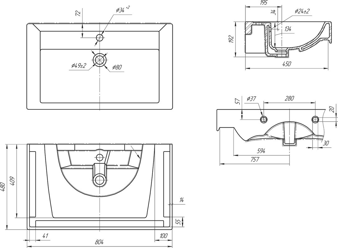 Тумба с раковиной Bellezza Рокко 80 напольная, белая