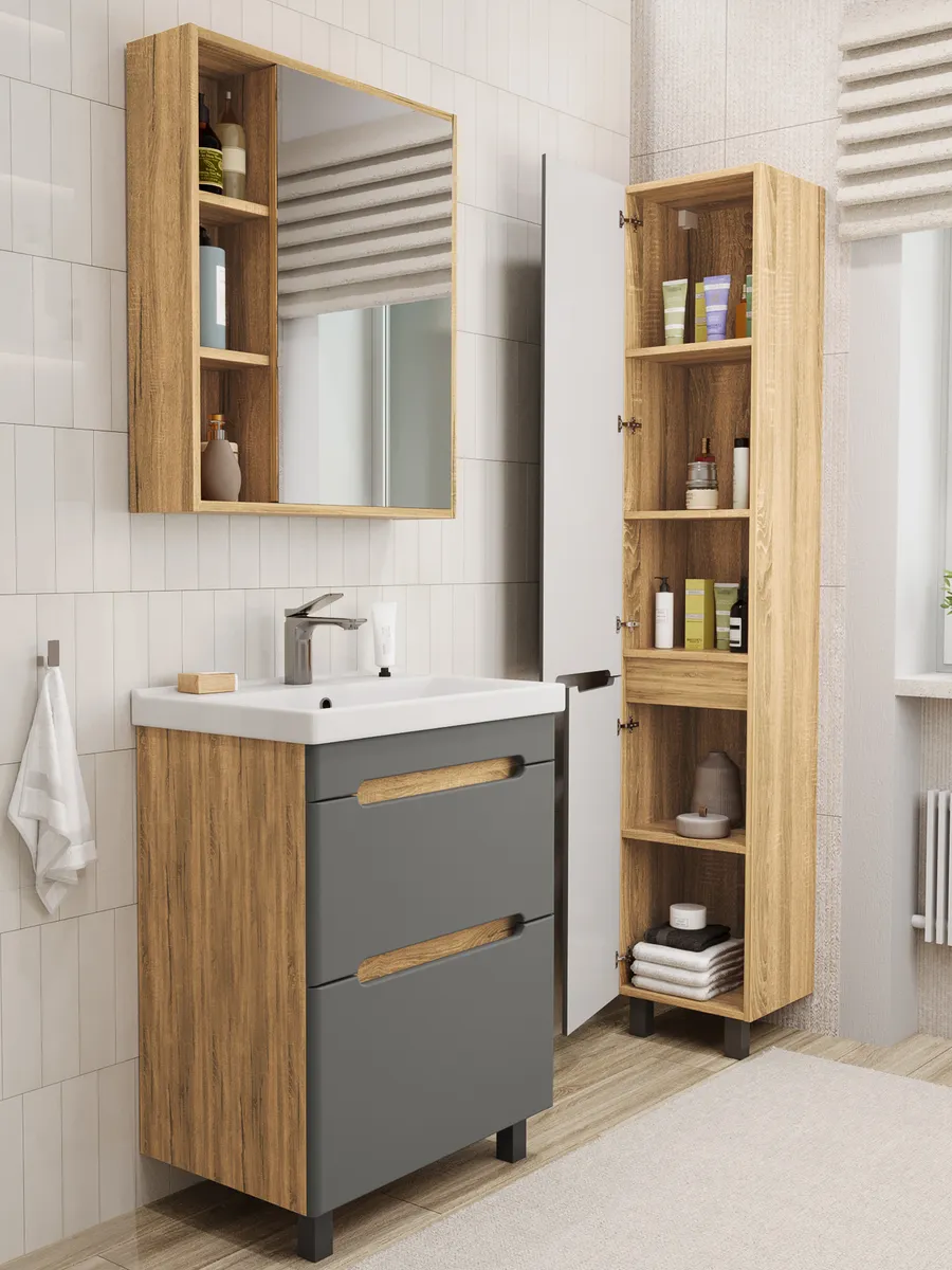 Тумба напольная SanStar Diva 50 с раковиной Фостер 50 Дуб вотан, графит софт