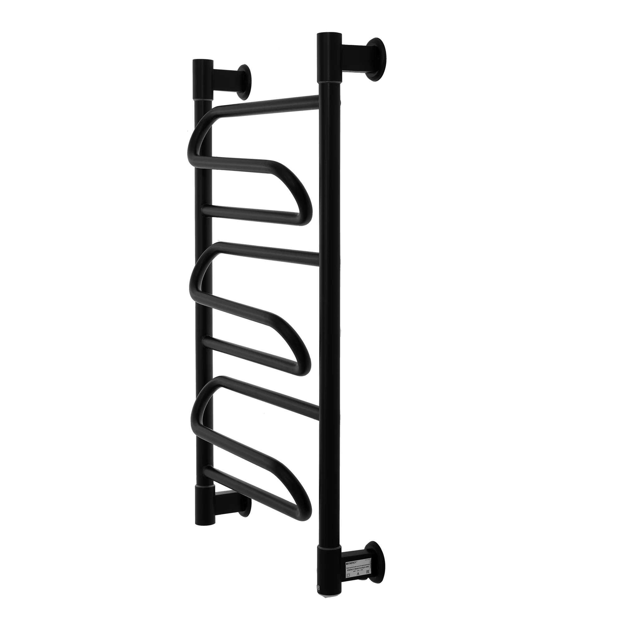 Полотенцесушитель электрический Energy Bravo2 850x500 черный матовый, тип "лесенка",  скрытое/наружное подключение