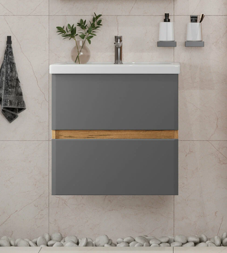 Тумба подвесная SanStar Graffa 50 с раковиной Como 50 Дуб вотан, графит софт