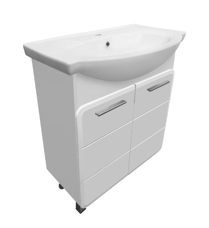 Тумба напольная Runo Эрика 75 с раковиной Элеганс 75, 2 двери, белый