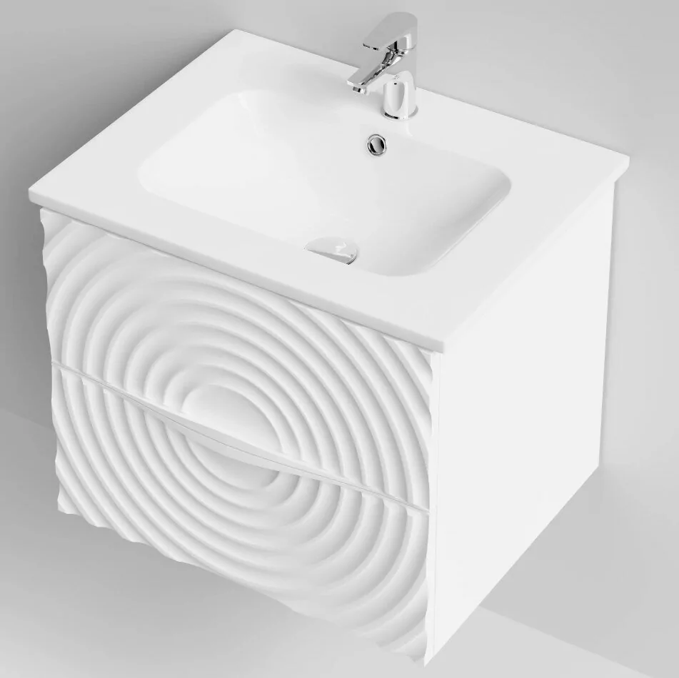 Тумба с раковиной Vod-ok Elite Эйфория 60 F1 круги, подвесная, два ящика, белый матовый