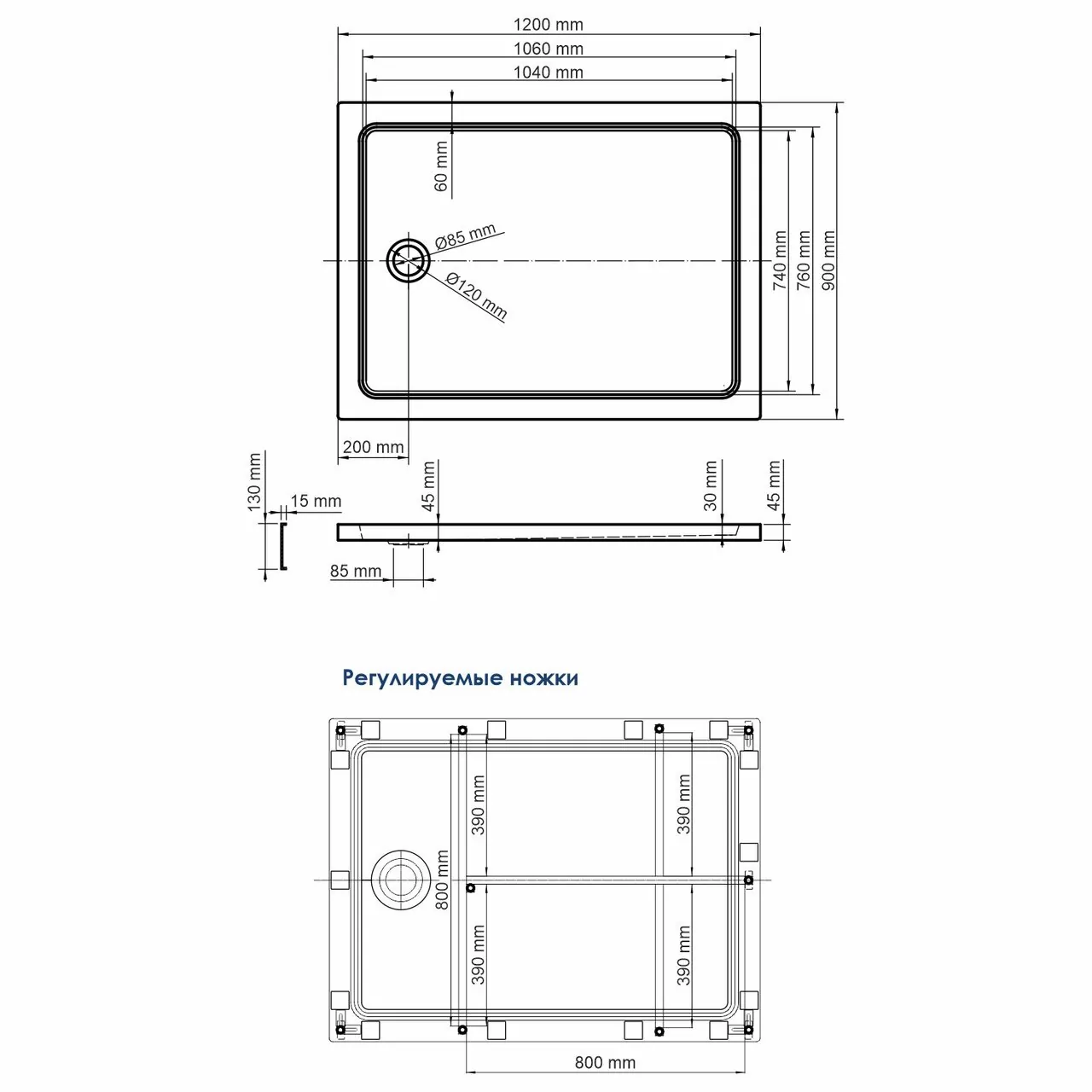 Поддон для душа WasserKraft Amper 29T07U 120х90 прямоугольный, акриловый, белый