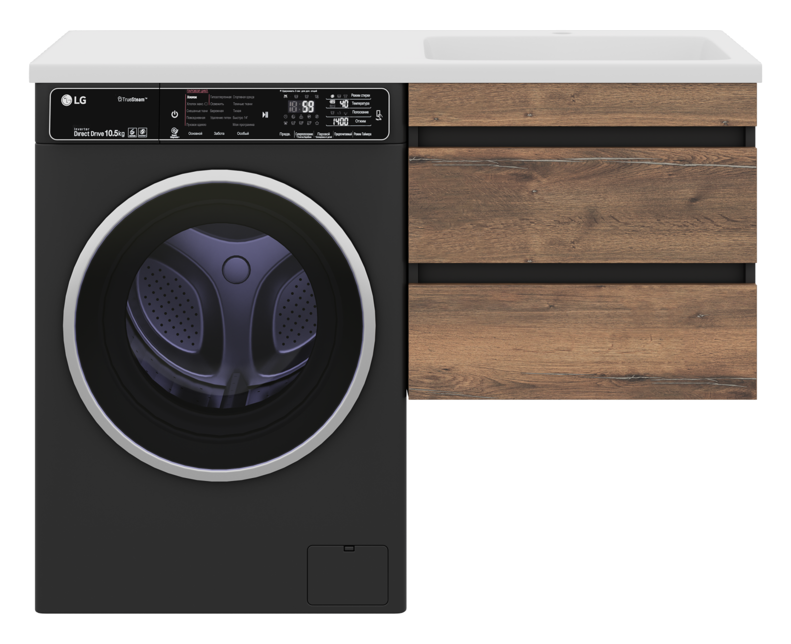 Тумба с раковиной Misty Коломбо 60 под стиральную машину подвесная с раковиной Эстет Даллас 120 L, дуб галифакс/антрацит