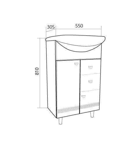 Тумба напольная 1Marka Story 55Н с раковиной Антик 55, 2 двери, 2 ящика, белый
