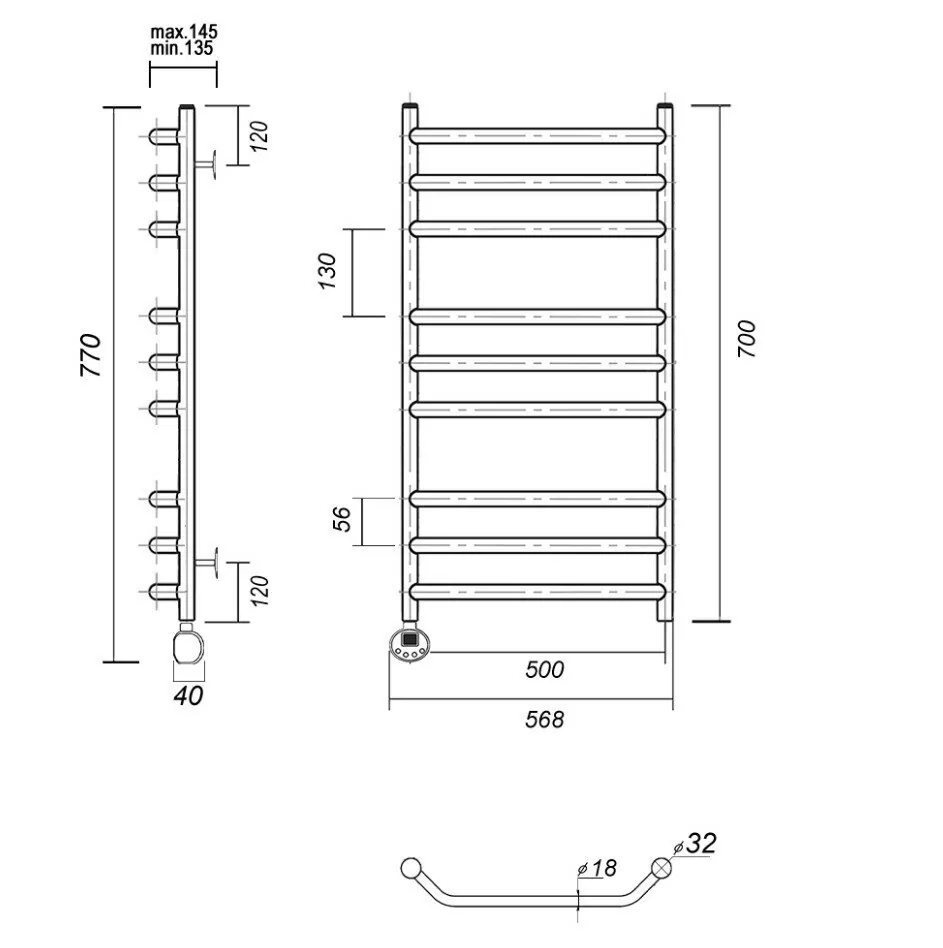 Полотенцесушитель электрический Domoterm Лаура П9 500х700 EL левый, золото