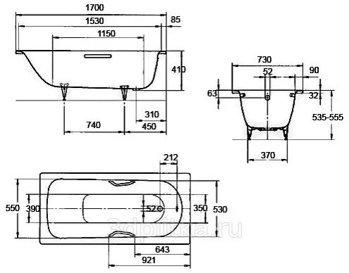 Ванна стальная Kaldewei Saniform plus 170x73