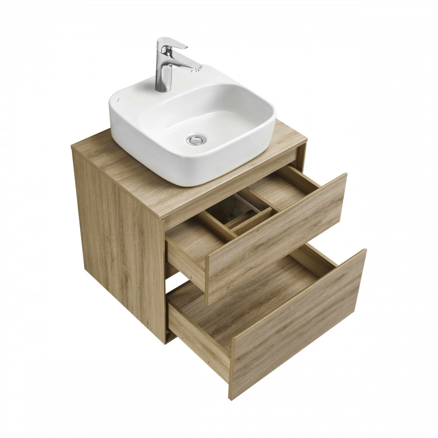 Тумба подвесная Aquaton Либерти 60 раковиной Одри 42х42 Soft, дуб эльвезия