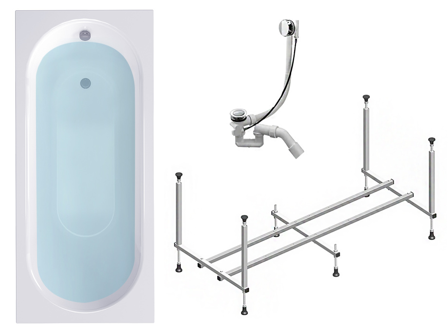 Комплект (3в1) Акриловая ванна TIMO ROHA1270 120*70*58+каркас+слив-перелив