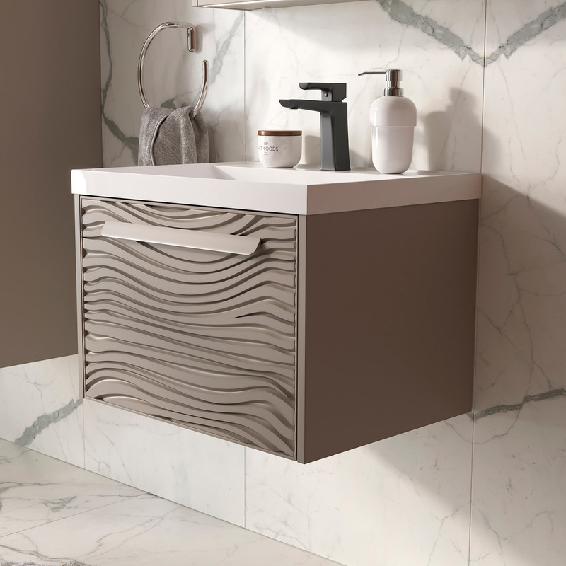 Тумба с раковиной EQUIL Gleam 60 подвесная, 1 ящик, амарок/дуб вотан