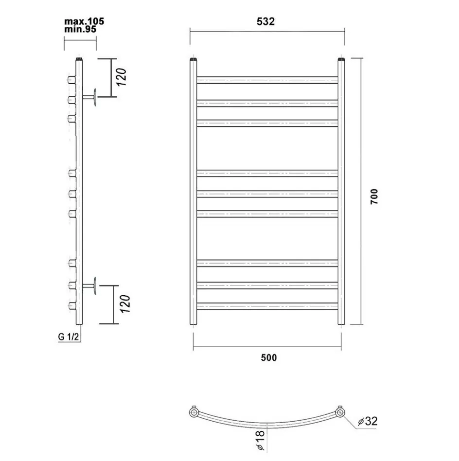 Полотенцесушитель водяной Domoterm Калипсо П9 500х700 черный матовый
