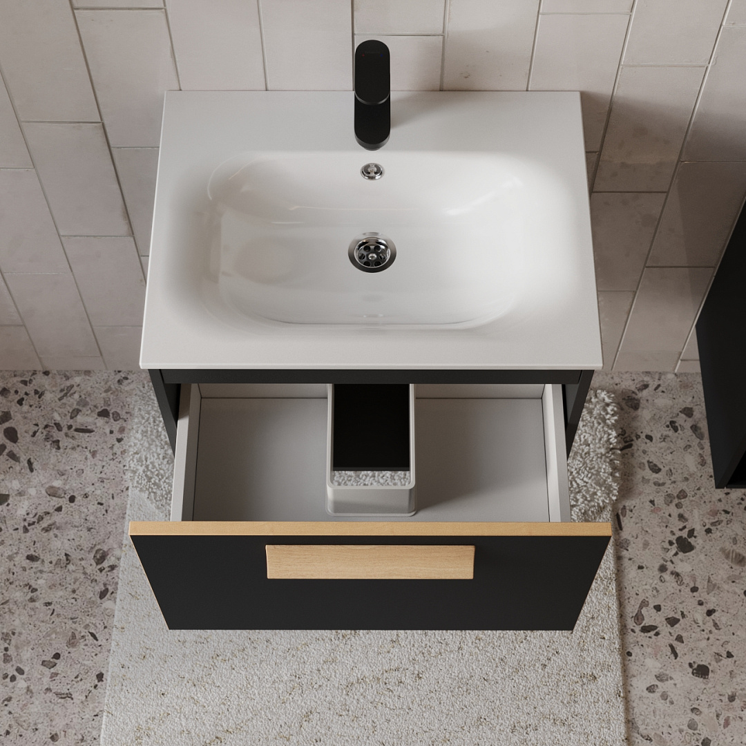 Тумба с раковиной подвесная (60 см) Terminus Noto NOT10601099901O, черный soft touch