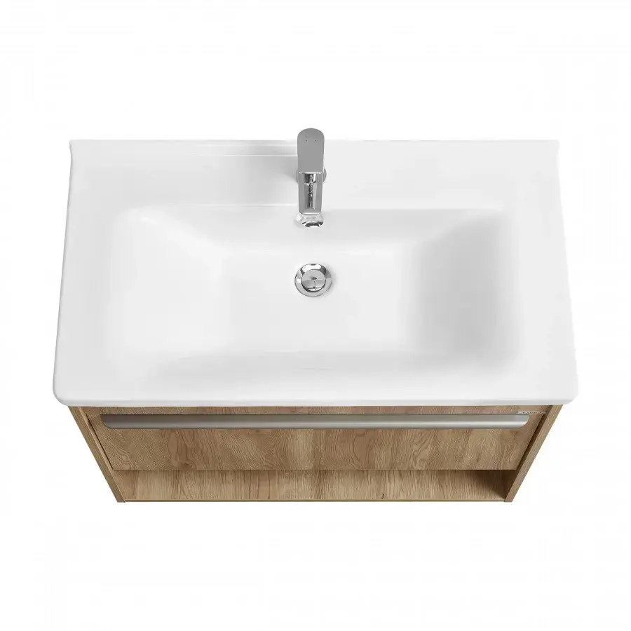 Тумба подвесная Aquaton Хоуп 80 с раковиной Миранда 80, 1 ящик, орех