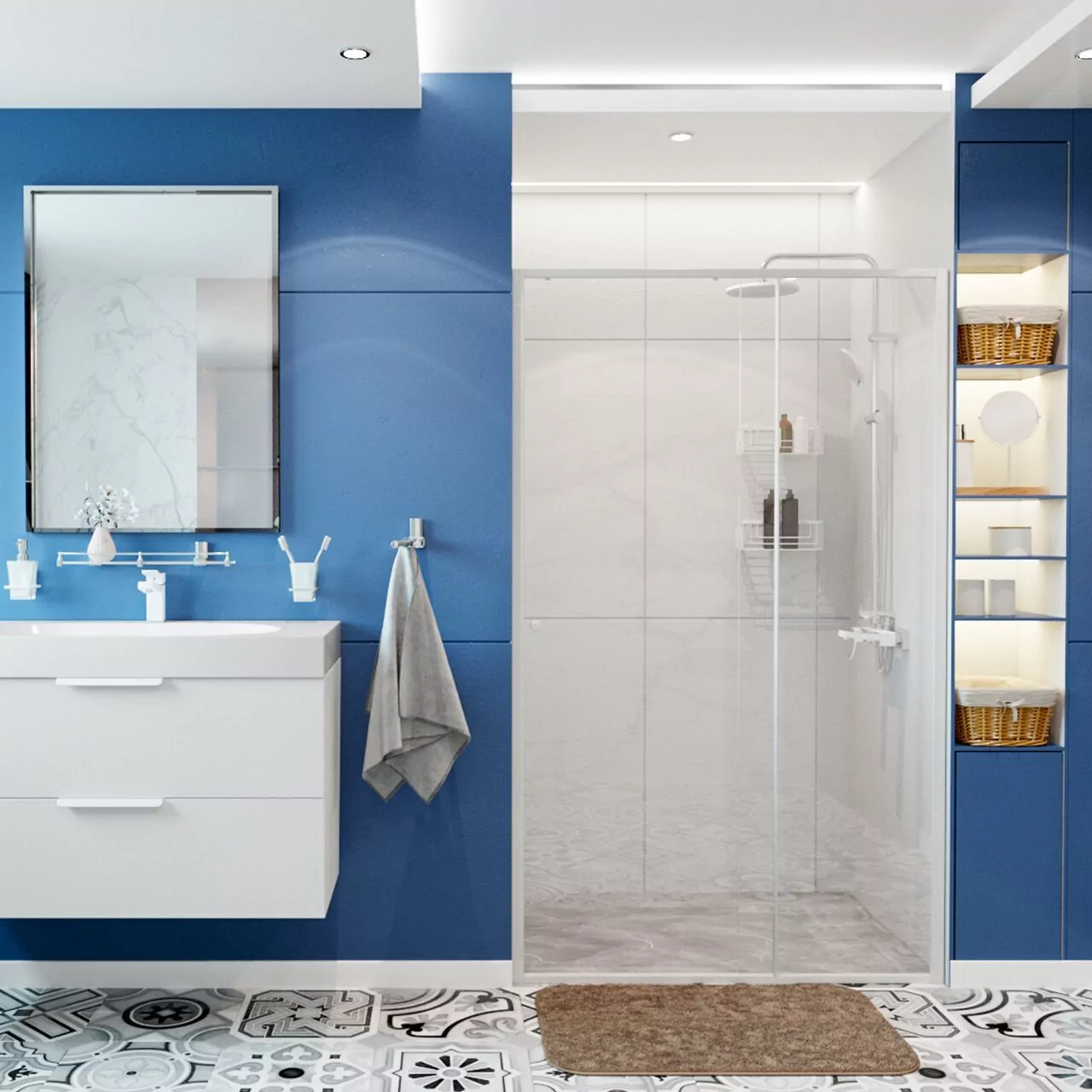 Душевая дверь WasserKraft Rhin 44S12 100 в нишу, раздвижная, прозрачное стекло, белый