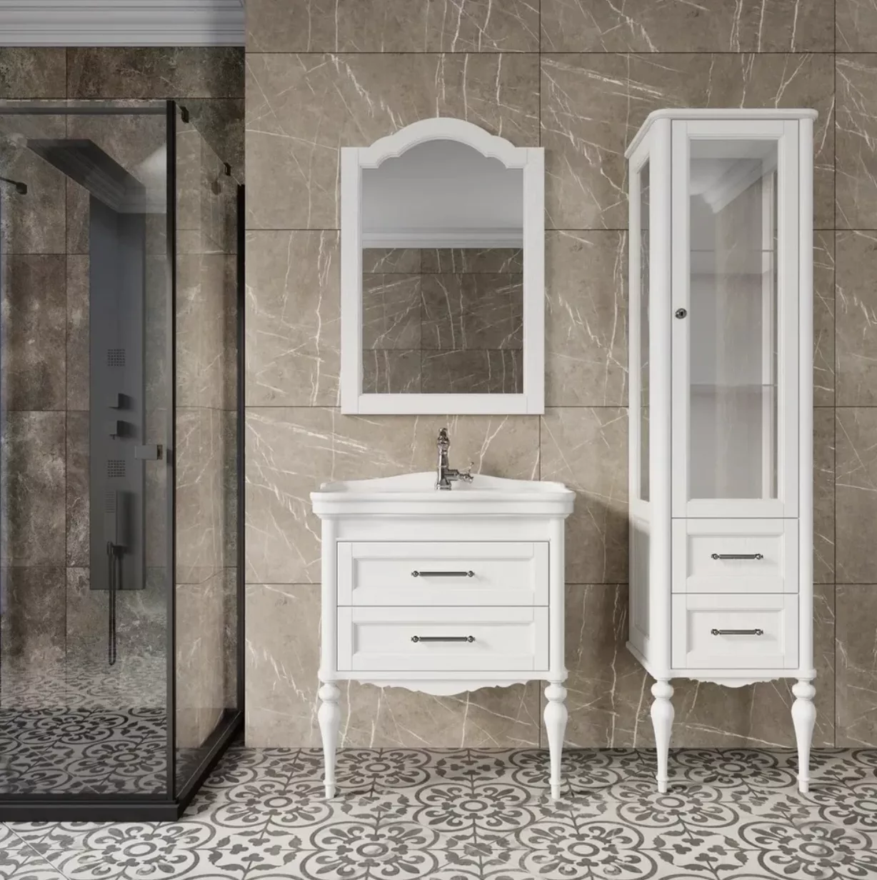 Пенал напольный ValenHouse Эстетика 50 R витрина, белый, хром