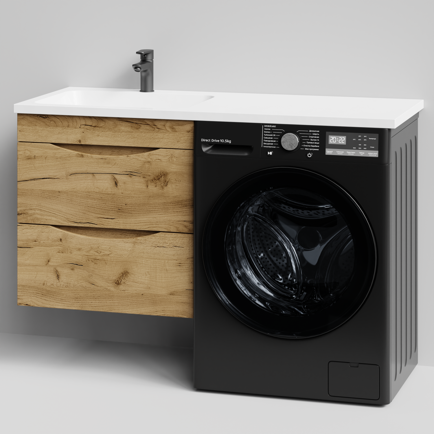 Тумба Vod-ok 58 с раковиной Смайл 120 подвесная, под стиральную машину, левая, Дуб Тортуга