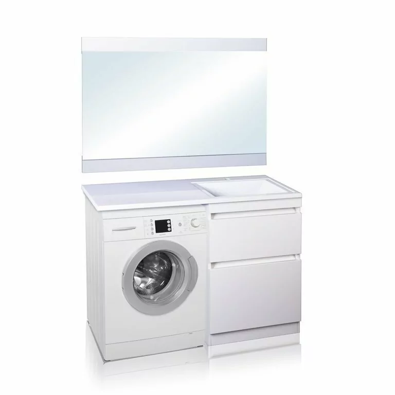 Тумба напольная Style Line Даллас 100 Люкс Plus ПВХ с раковиной Даллас 100 под стиральную машину, два ящика, правая, белая