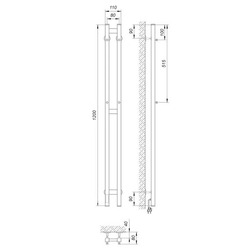 Полотенцесушитель электрический Laris Прайм Дуэт ЧК 80х1200 левый, белый матовый