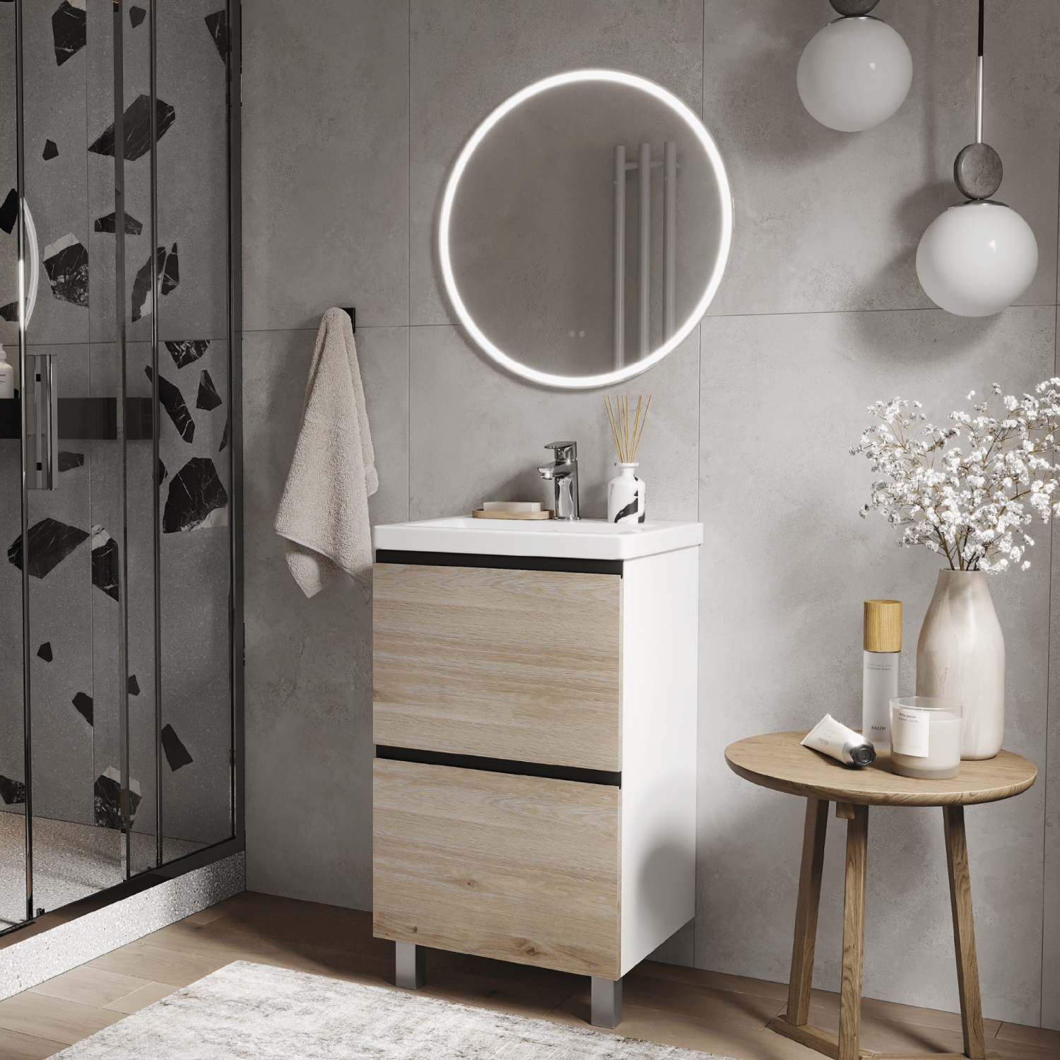 Тумба напольная Vigo Cross 500-0-2 с раковиной Como 50, 2 ящика, белый