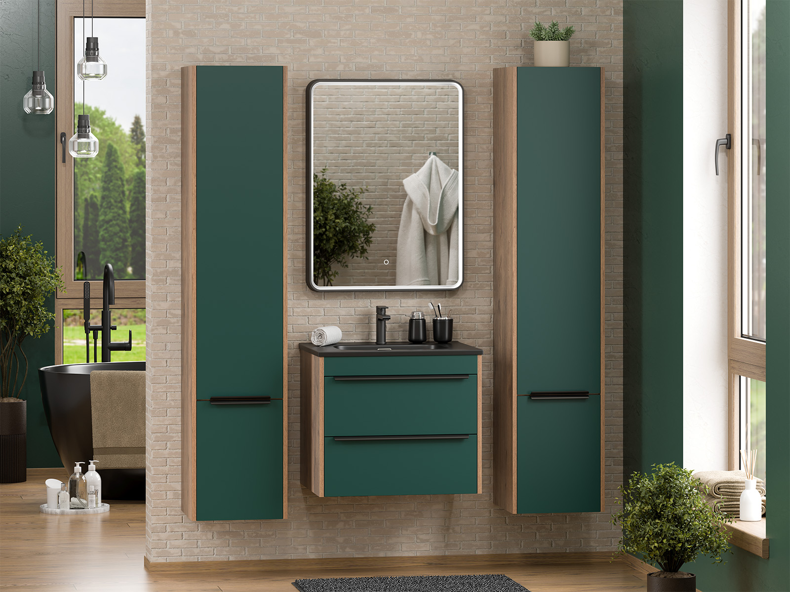 Пенал Brevita Greenwood 35 подвесной, R, зеленый/дуб галифакс олово