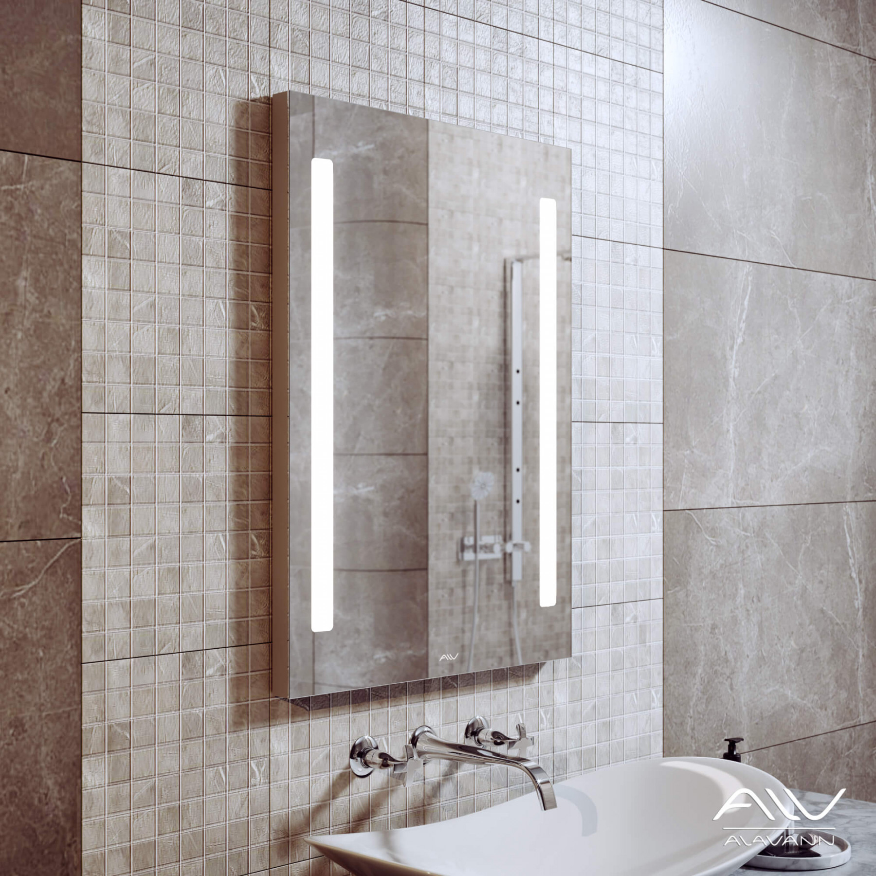 Зеркало Alavann Neve Duo 60 свет, кнопочный выключатель