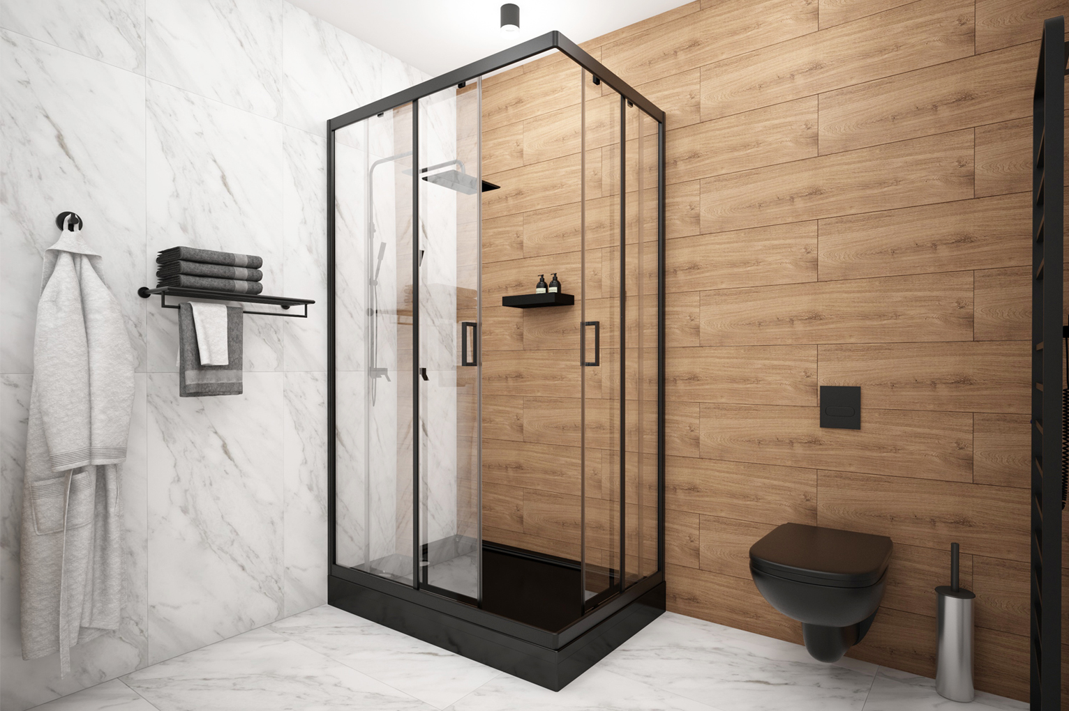 Душевой уголок Метакам Universal PRO Black 120х80х185 прямоугольный, без поддона, прозрачное стекло, черный