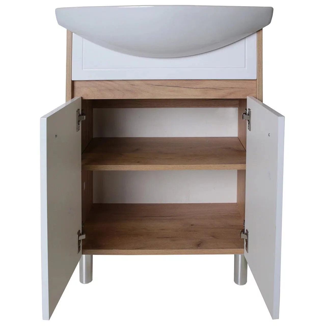 Тумба напольная Асб-мебель Альпина 50 с раковиной Ладога 50, белый/дуб золотой