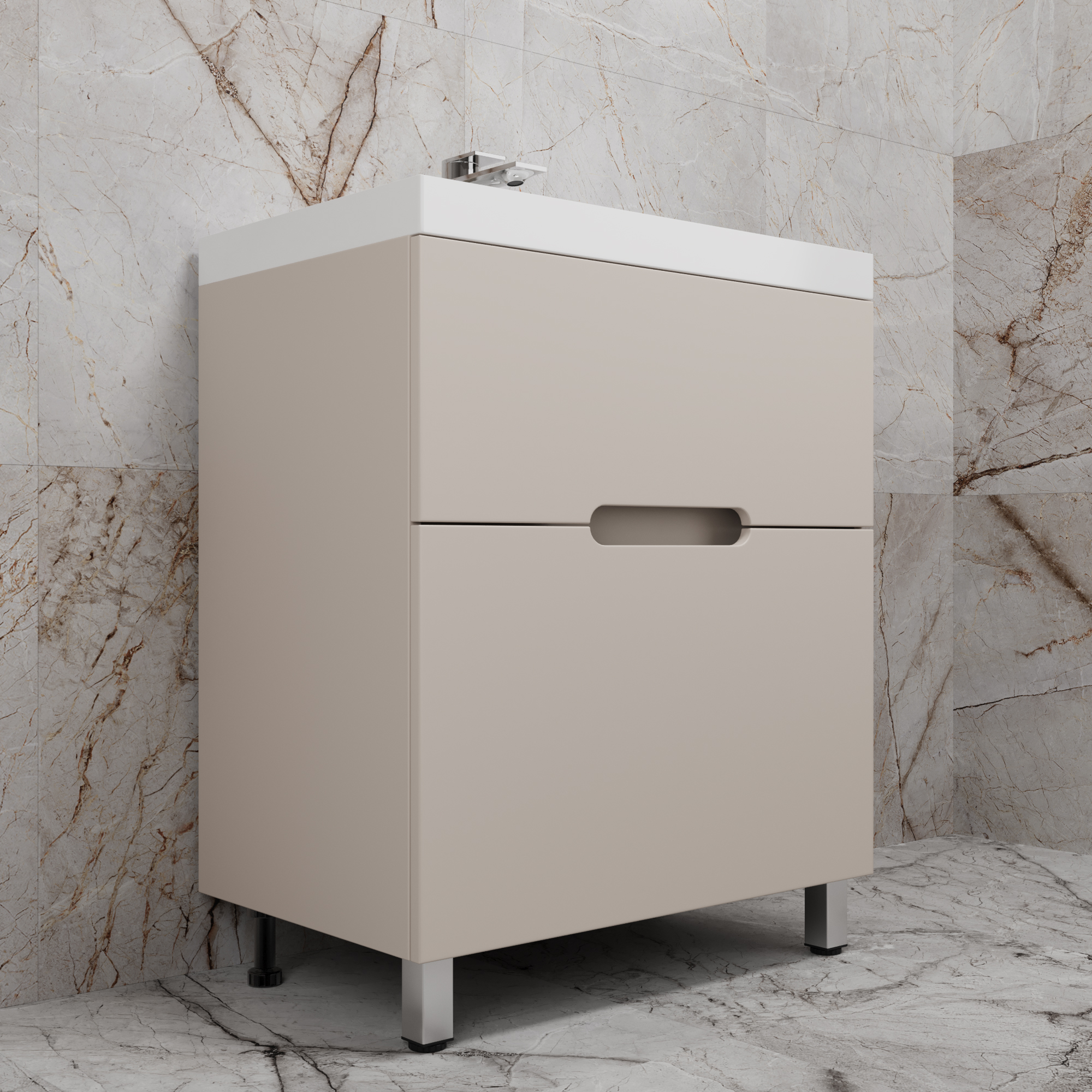 Тумба напольная Style Line "Матис 70" с раковиной ASTI 70 белый, (2 ящика), Крем