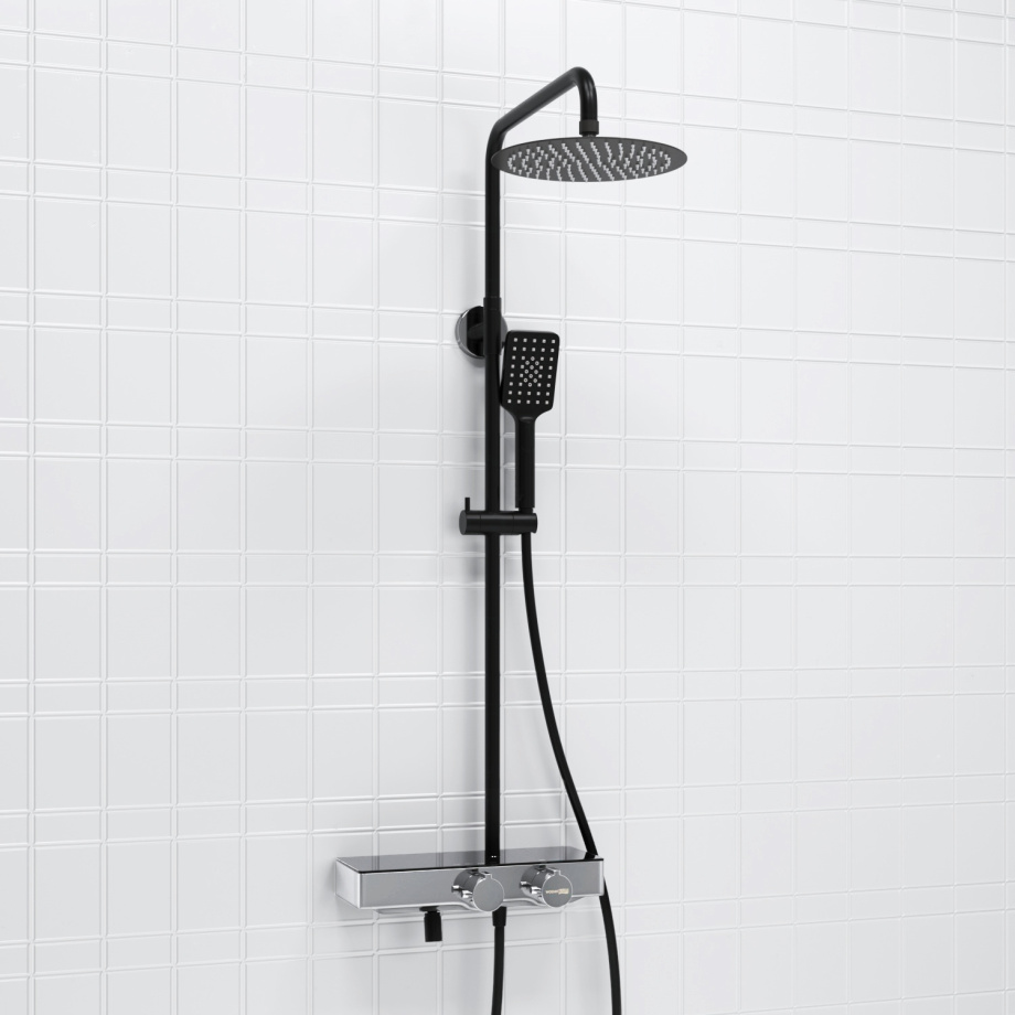 Душевая стойка WasserKraft A114.258.130.CB Thermo черный Soft-touch