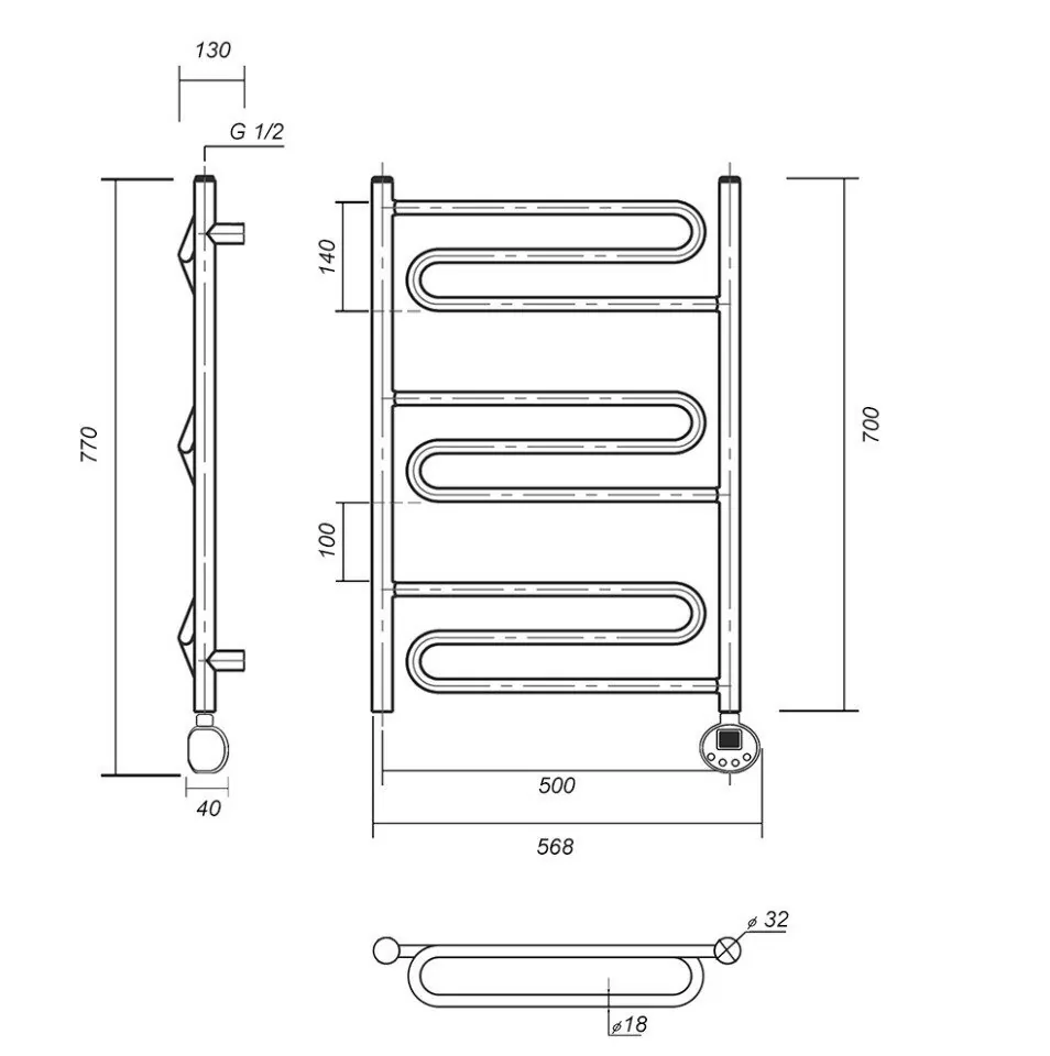 Полотенцесушитель электрический Domoterm Офелия П9 500х700 ER правый, хром