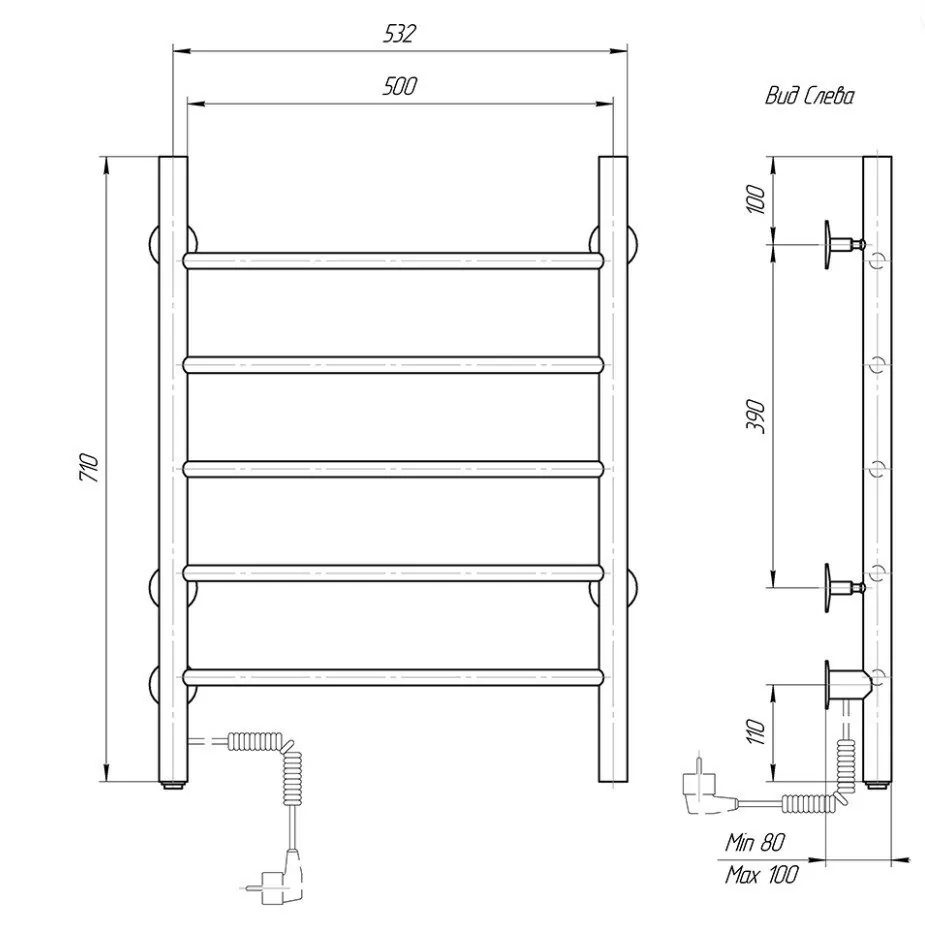 Полотенцесушитель электрический Domoterm Аврора DMT 109-5 50X71 EK L левый, белый матовый