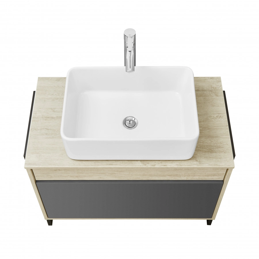 Тумба подвесная Aquaton Лофт Урбан 80 с раковиной MILA 35х50, серый графит, дуб орегон