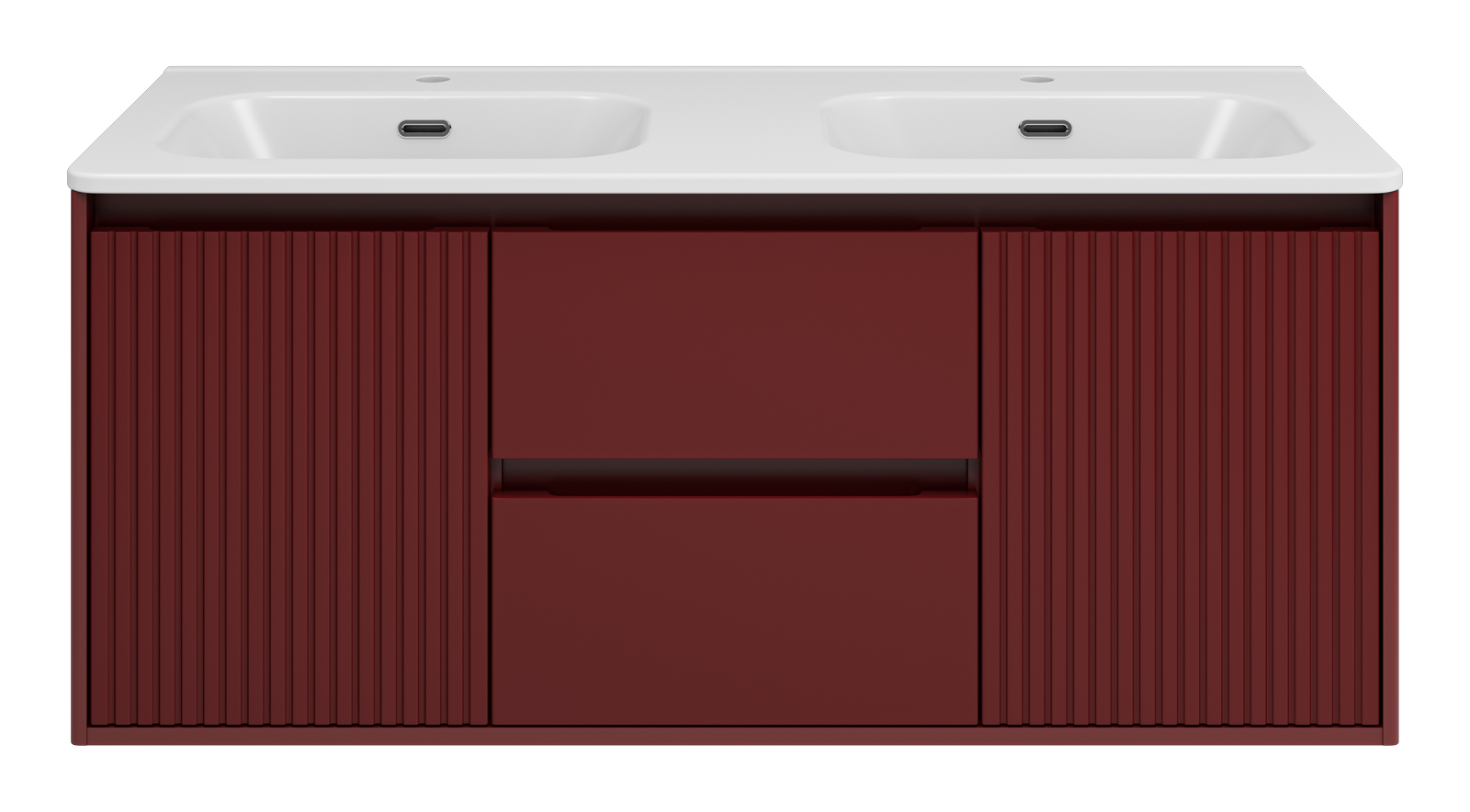 Тумба с раковиной Brevita Wine 120 подвесная (бордовая) с раковиной Brevita Onda 120 с двумя чашами