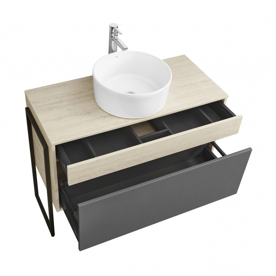Тумба подвесная Aquaton Лофт Урбан 100 с раковиной MILA 40х40, серый графит, дуб орегон