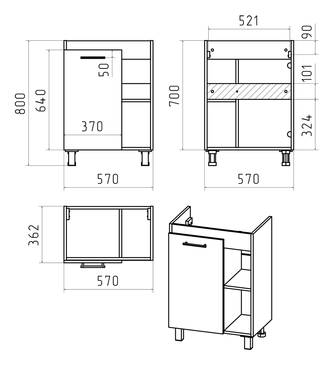 Тумба с раковиной Misty Крафт 60 белый