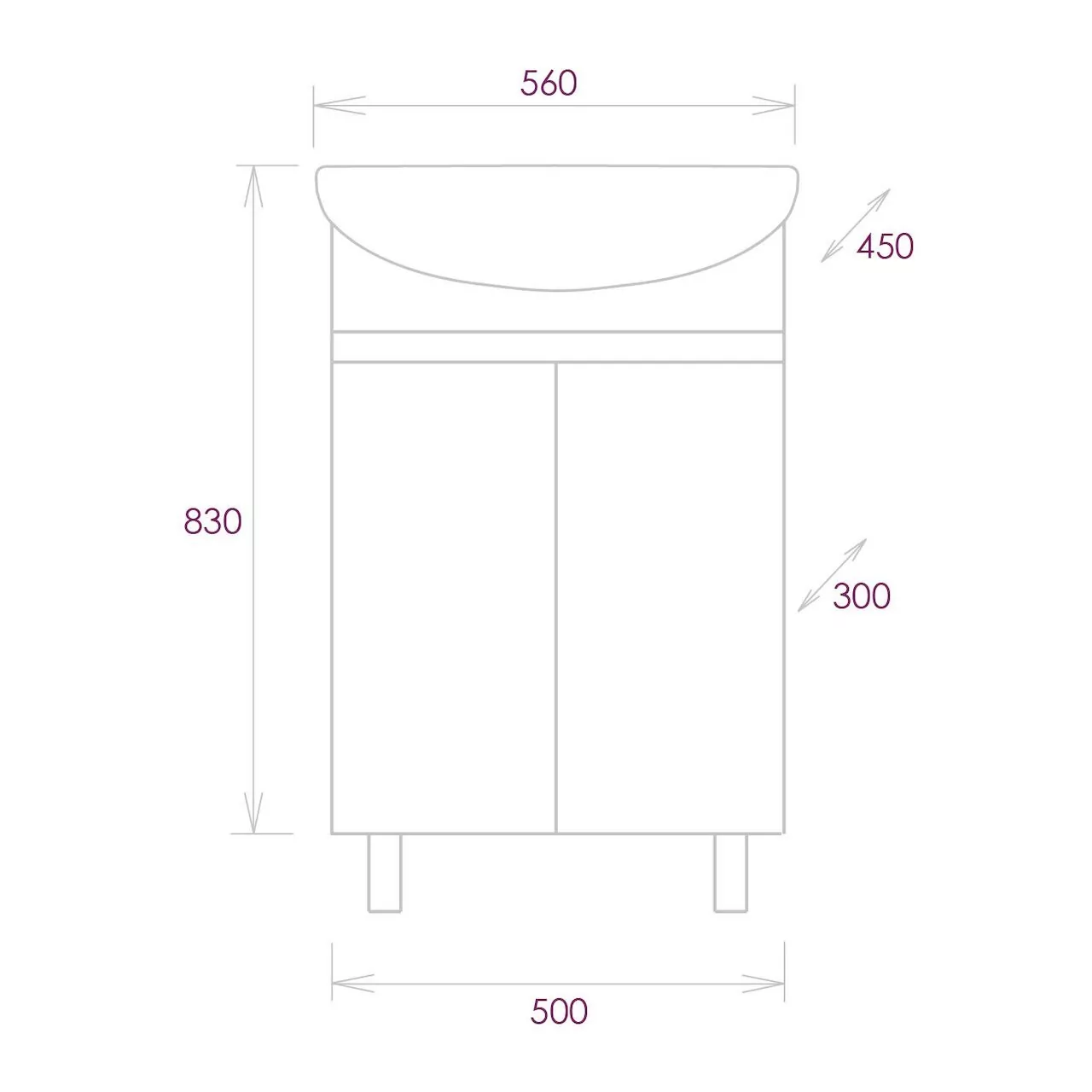 Тумба с раковиной Onika Милтон 55 напольная, серый/дуб сонома