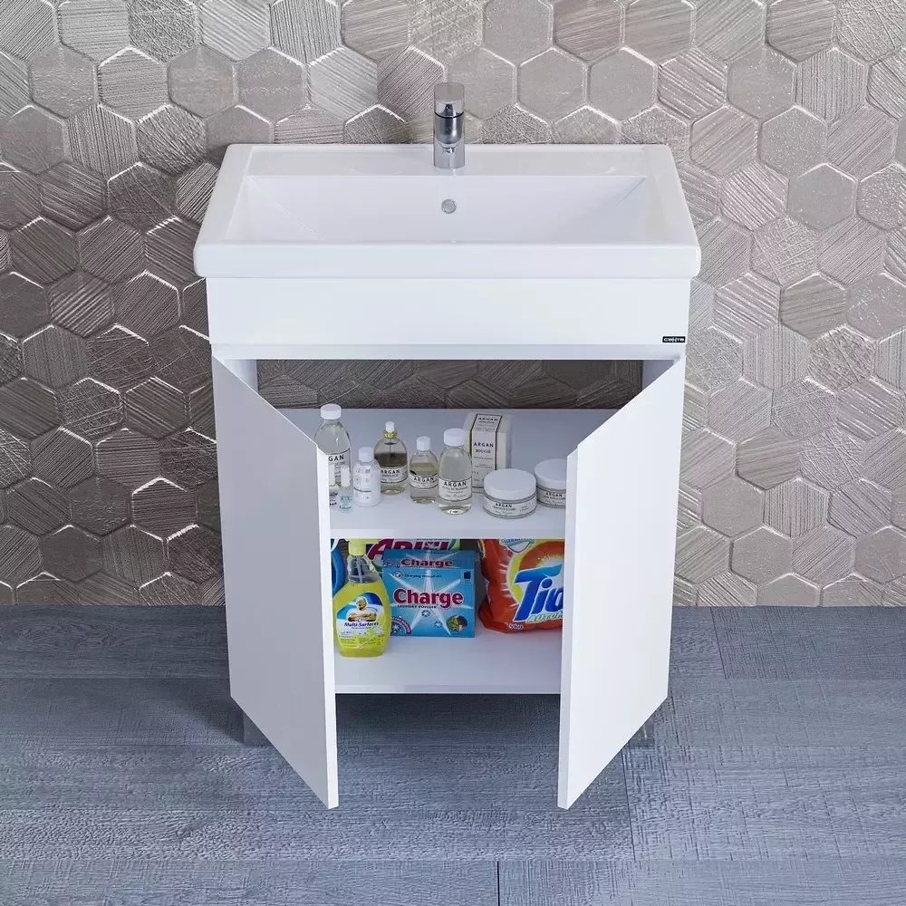 Тумба напольная Санта Марс 70 с раковиной Фостер 70 две двери, белый