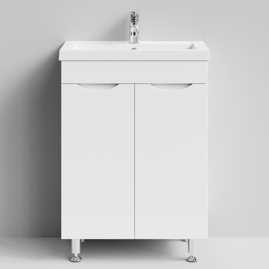 Тумба с раковиной Vod-ok Смайл 58 напольная, белый глянец