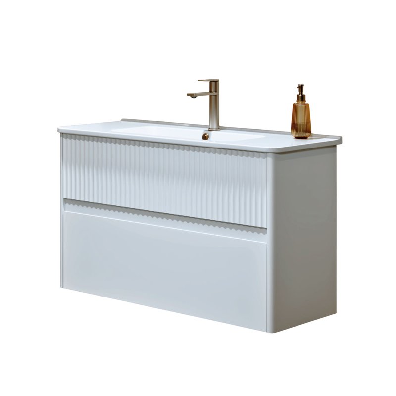 Тумба подвесная Alavann Wave 105 с раковиной Nikson 105, белый