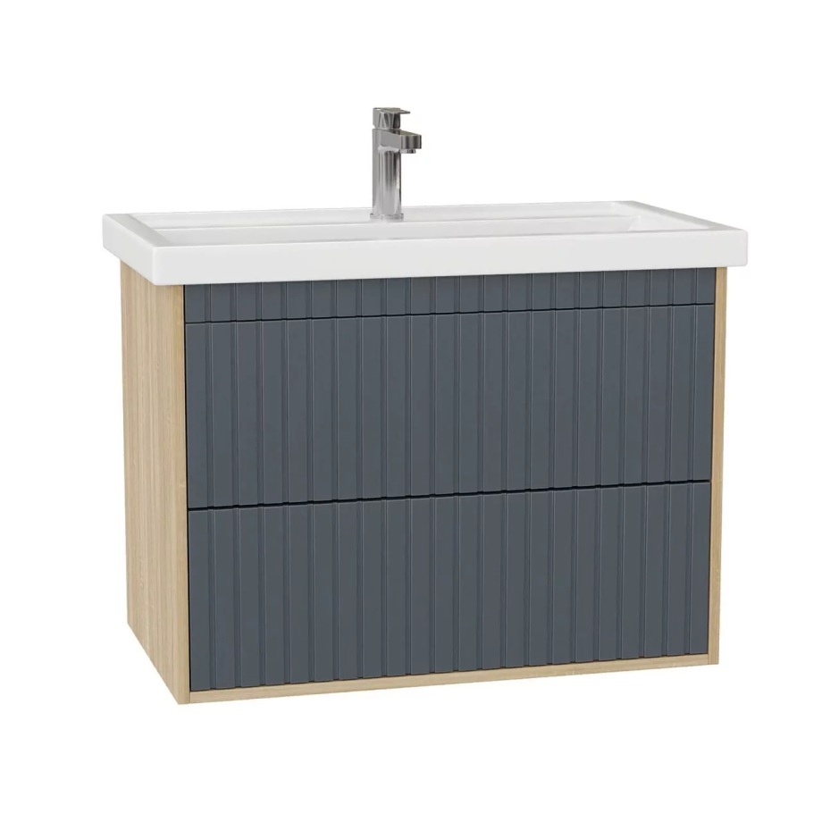 Тумба подвесная Onika Дайлер 80 с раковиной Фостер 80, графит/дуб сонома