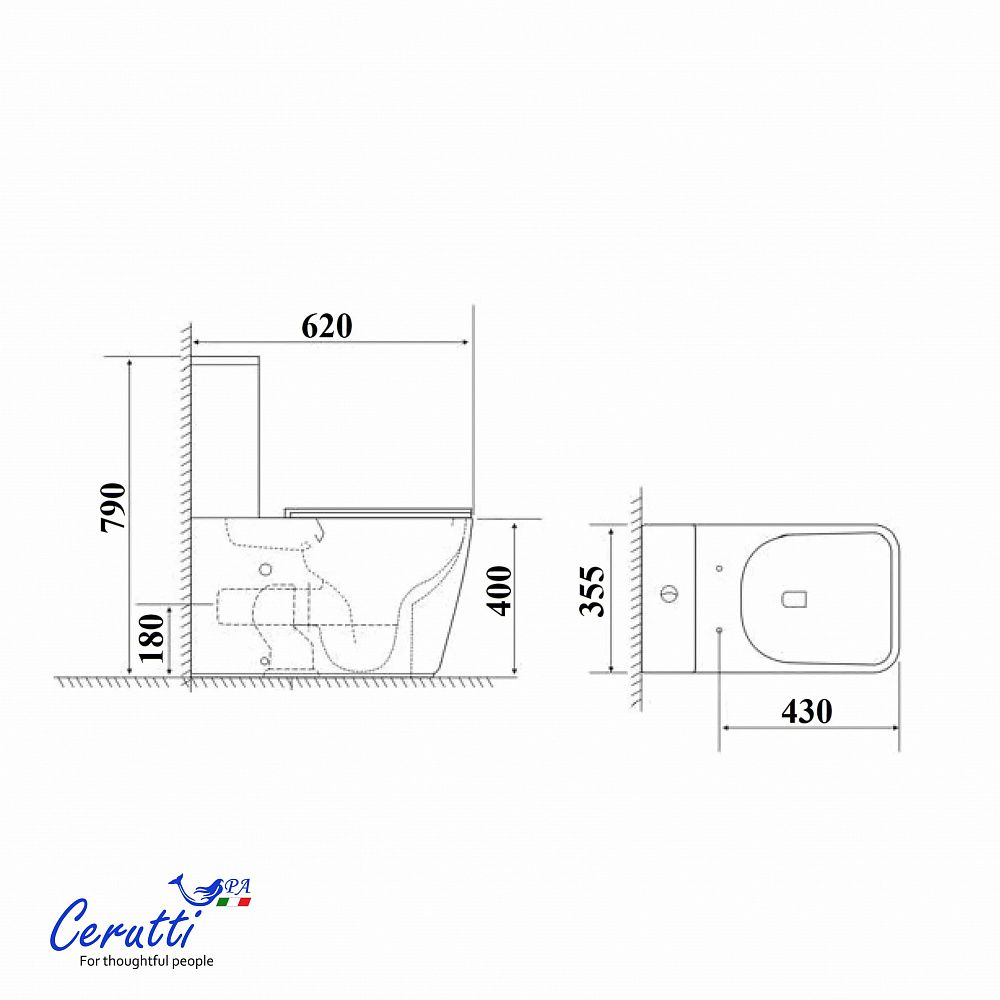 Унитаз Ceruttispa ALVARO Tornado CT11089, напольный, безободковый (620х355х790), белый