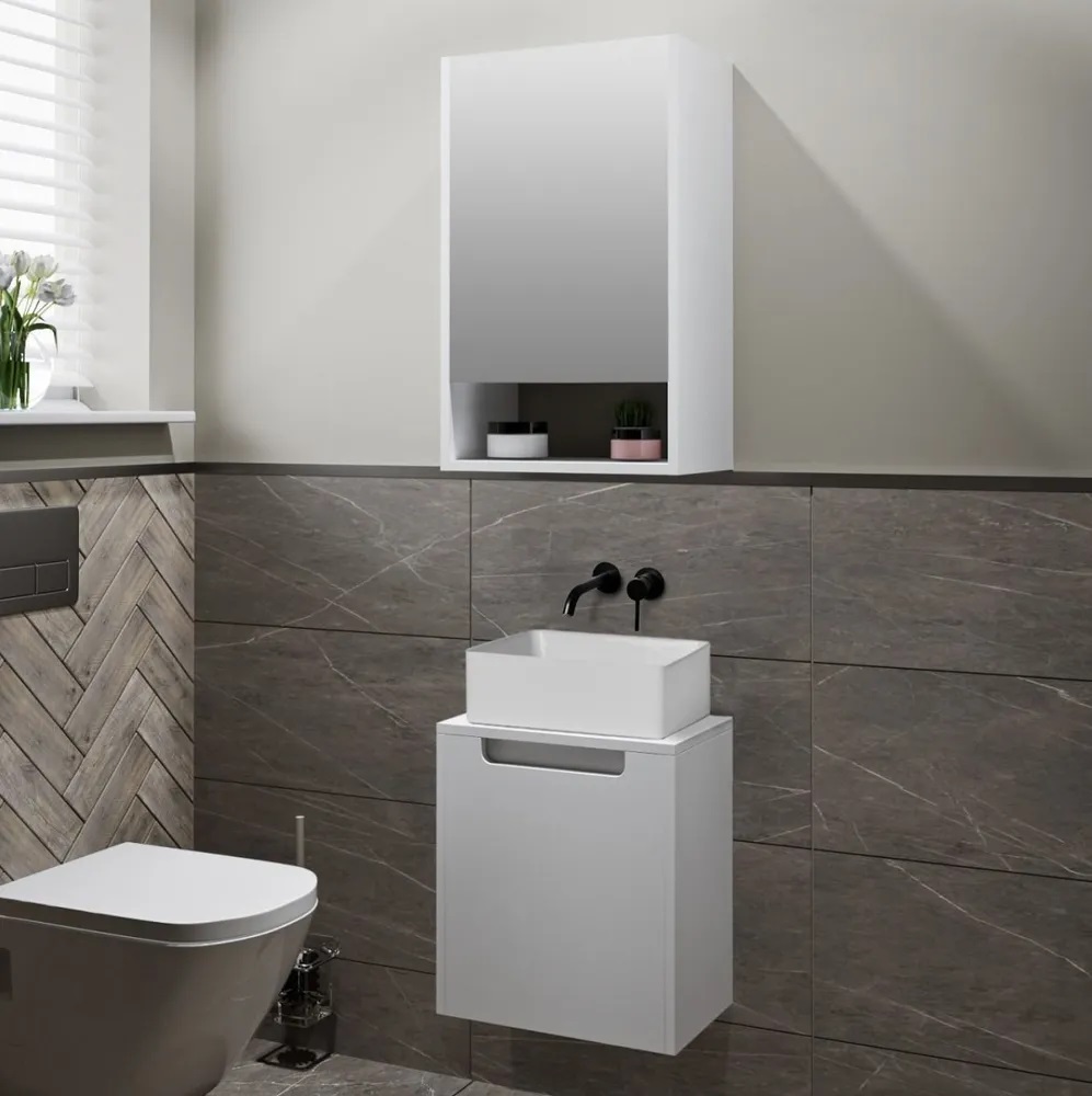 Тумба подвесная Runo Бари - Микра 40 под накладную раковину, белый