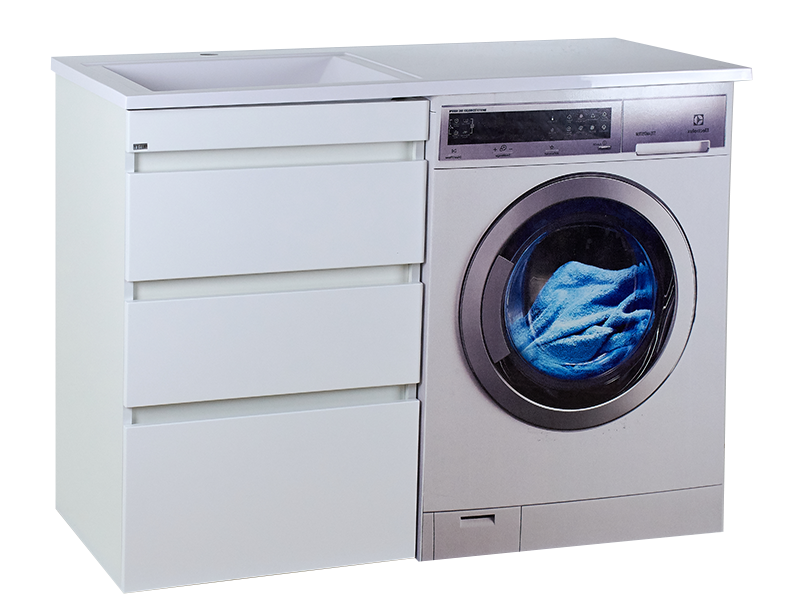 Тумба с раковиной Misty Фостер 55 с 3 ящиками, под стиральную машину, с раковиной Misty Гавана 120 L, белый