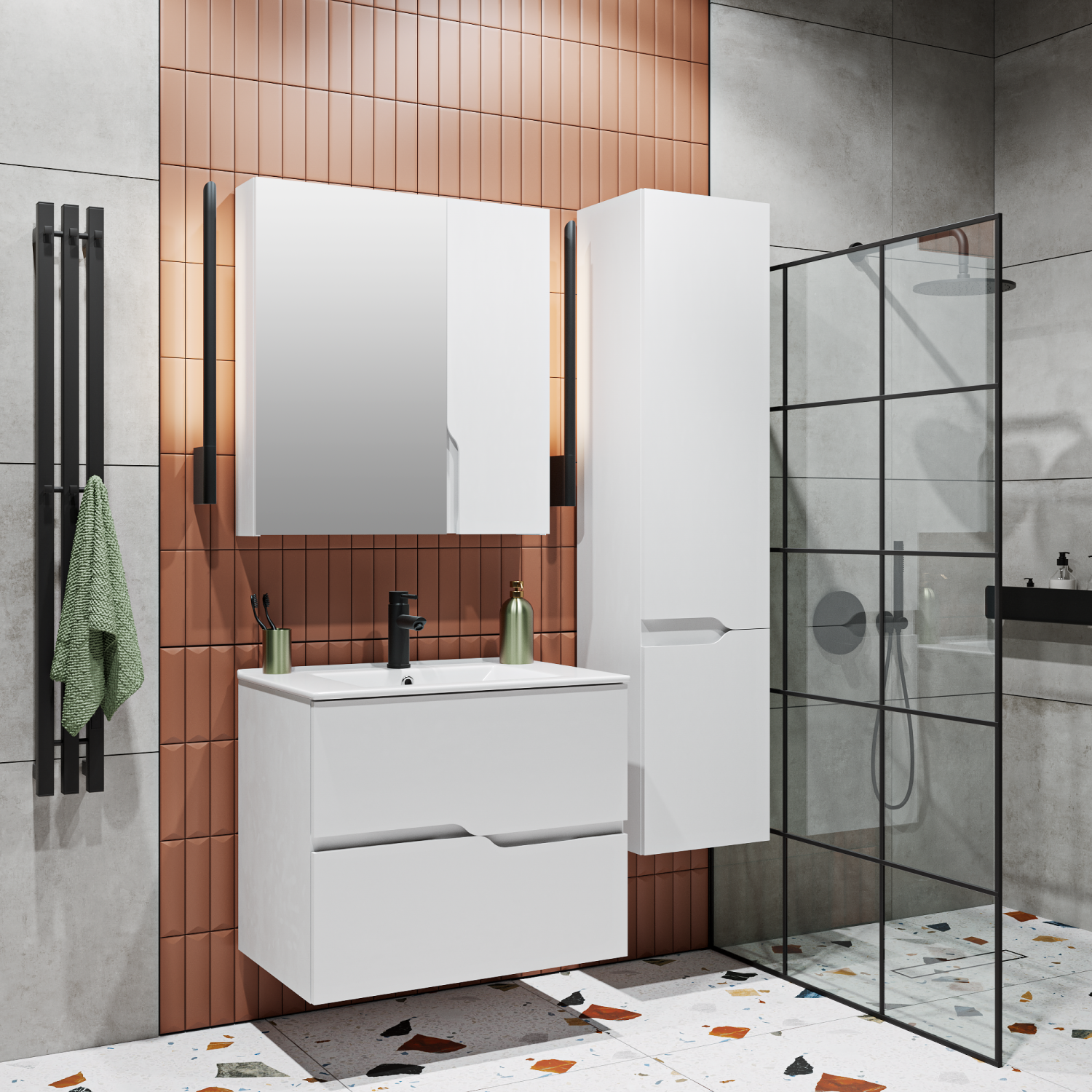 Тумба подвесная Runo Палермо 60 с раковиной Teffy 60, белый