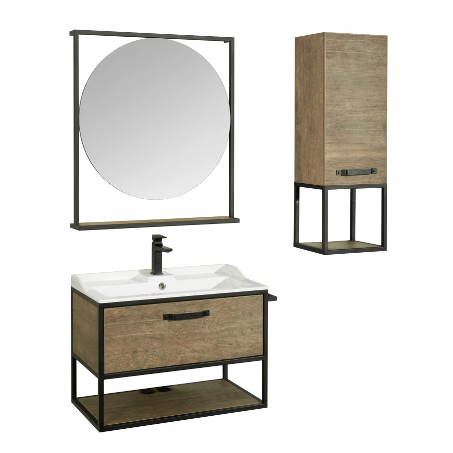 Тумба подвесная Aquaton Лофт Фабрик 80 с раковиной Фабиа 80, дуб кантри